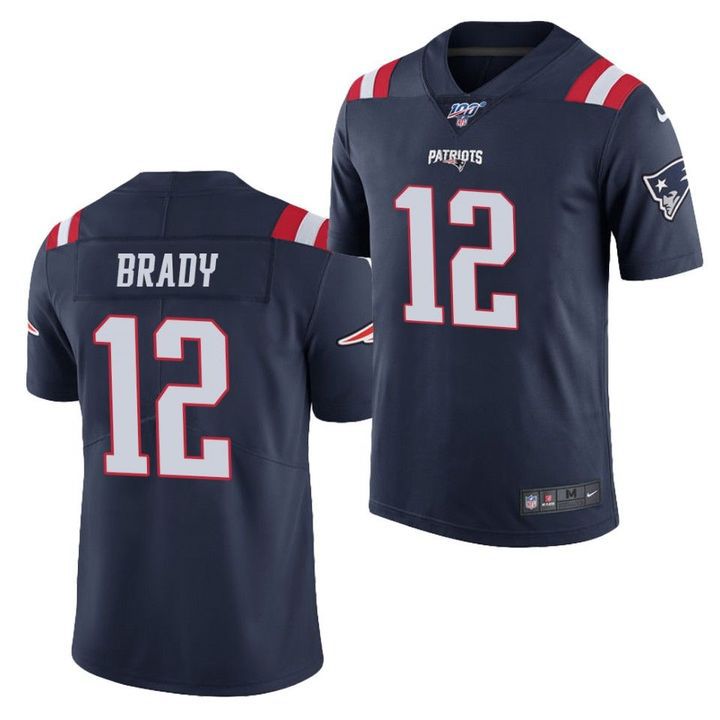 Men New England Patriots 12 Tom Brady Nike Navy 100th Limited NFL Jersey